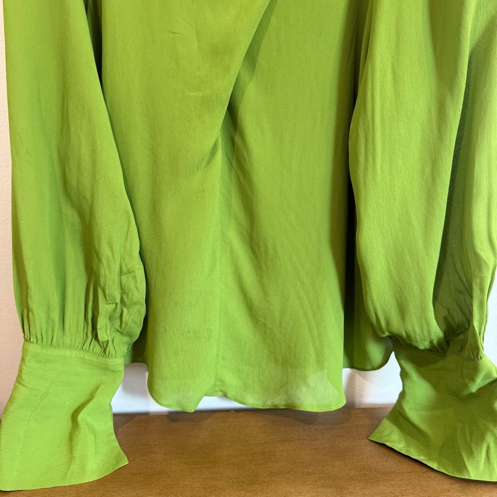 Zara | Green Flowy Satin Drape Long Sleeve Blouse - Picture 10 of 16